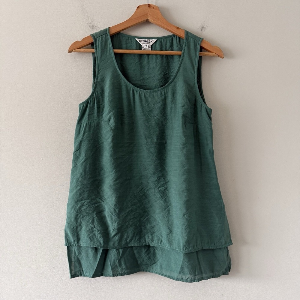 Citron Santa Monica Sleeveless Top Medium Green Bamboo Minimalist Boho Artsy